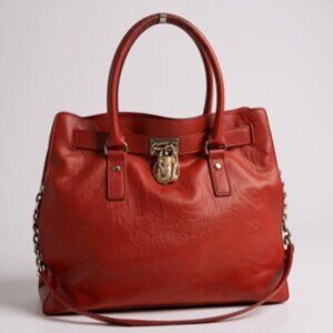 Michael Kors Hamilton Large Red Leather Tote Satchel Bag